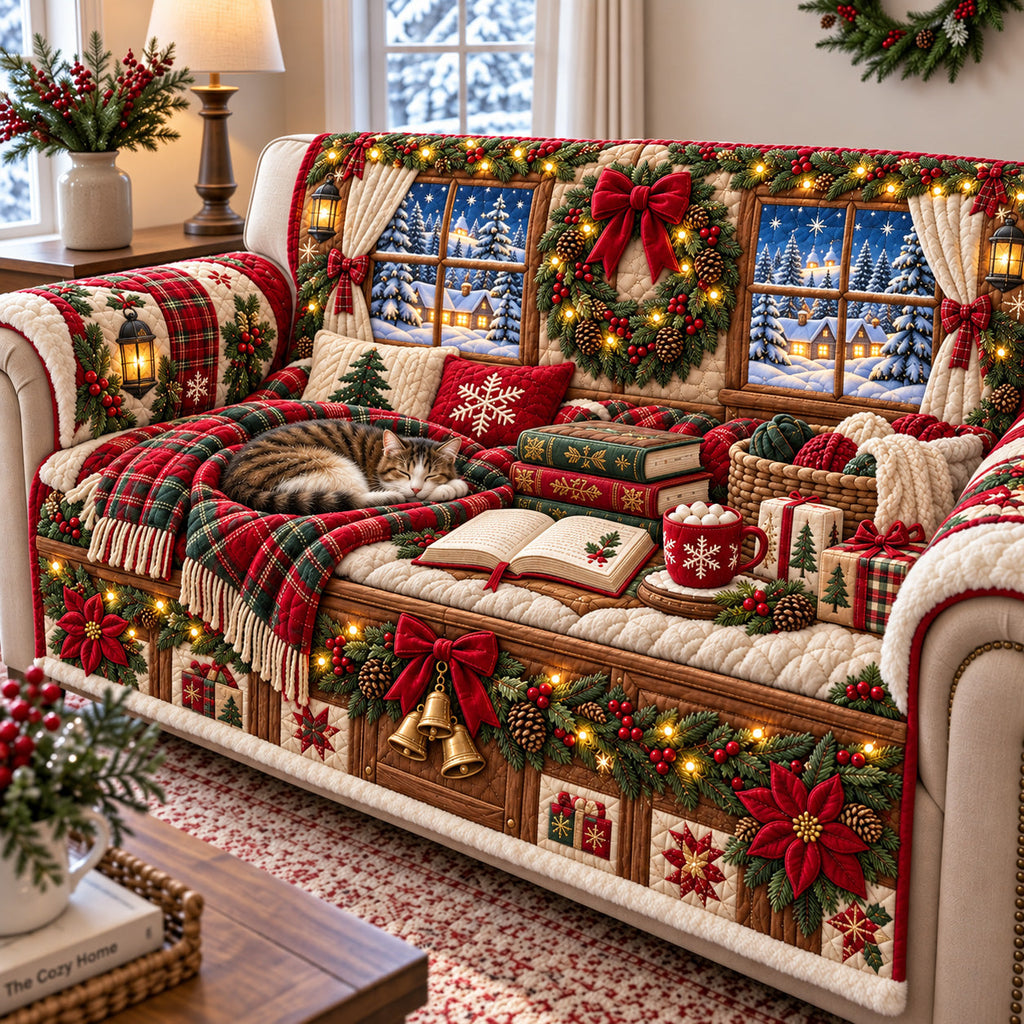 Snowdrift Pine Forest Chalet Quilted Sofa Cover