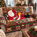Warm Flannel Santa by the Fire Quilted Sofa Cover