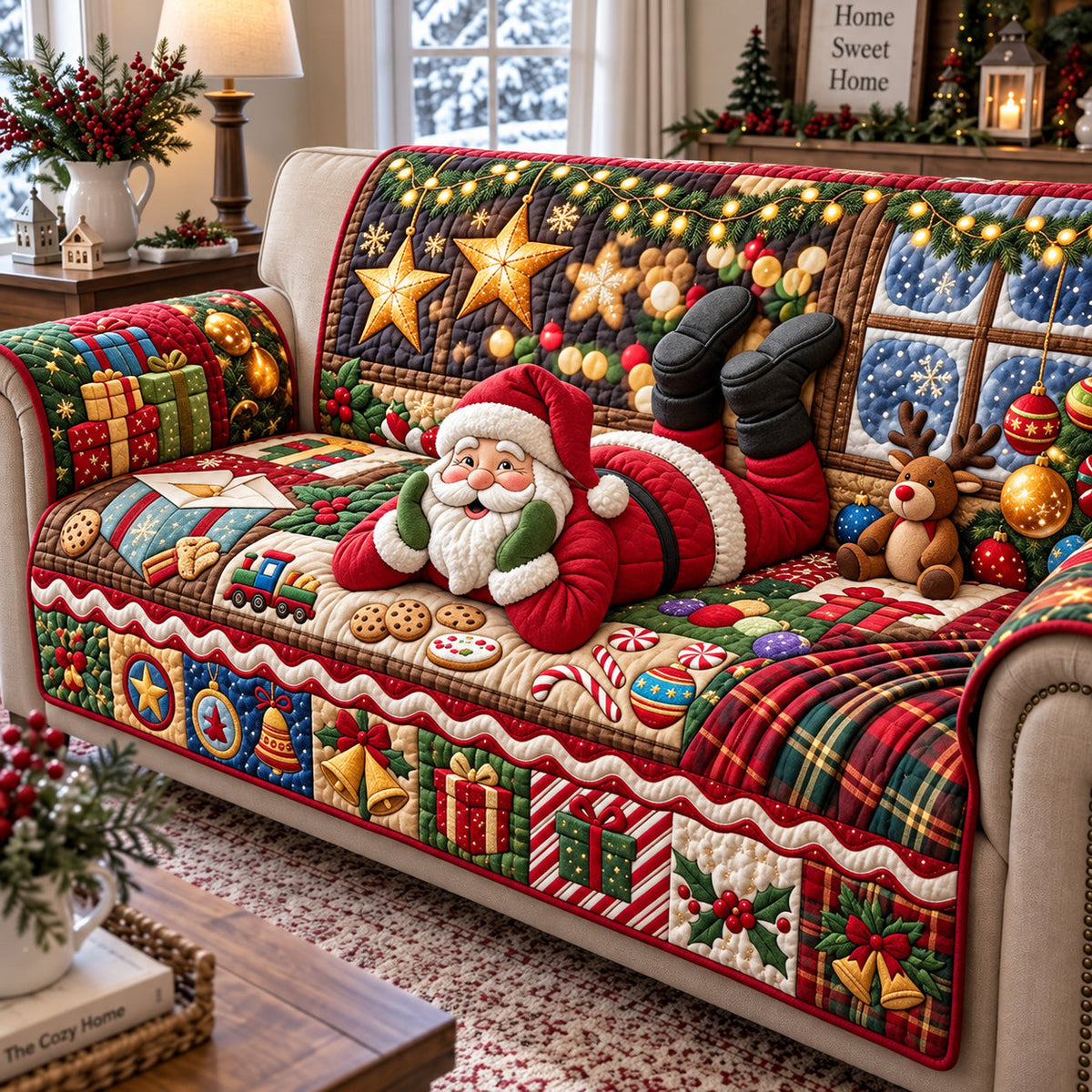 Exhausted Post Delivery Santa Nap Quilted Sofa Cover