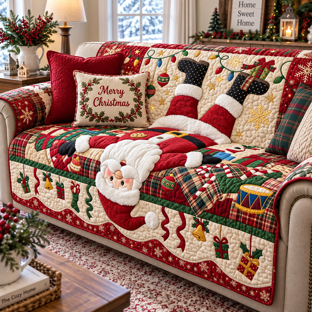 Witty Santa Claus Laughing Quilted Sofa Cover