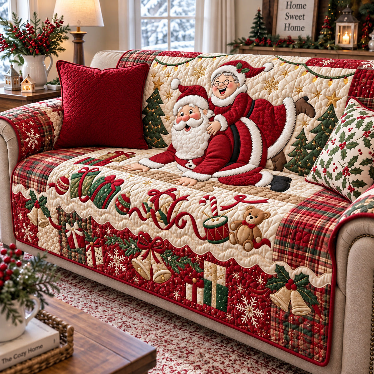 Peaceful Sleeping Santa in Chair Quilted Sofa Cover