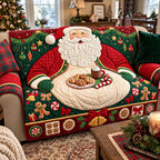 Santa Snacking on Holiday Treats Quilted Sofa Cover