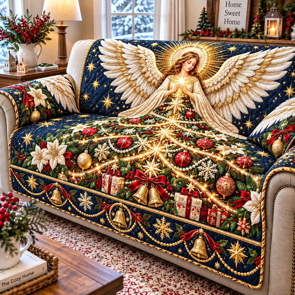 Blissful Holy Cherub Christmas Quilted Sofa Cover