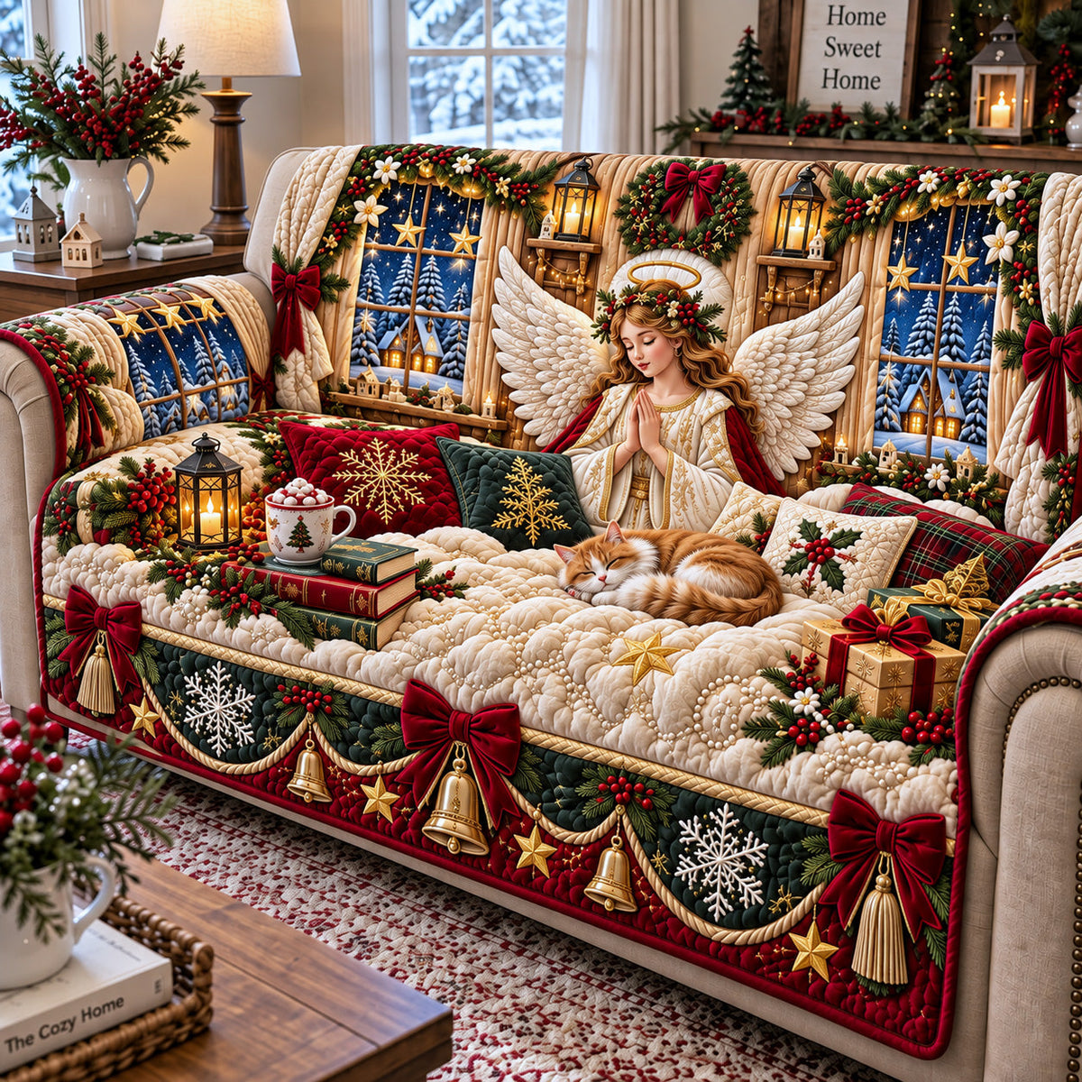 Celestial Harp Seraph Angel Quilted Sofa Cover