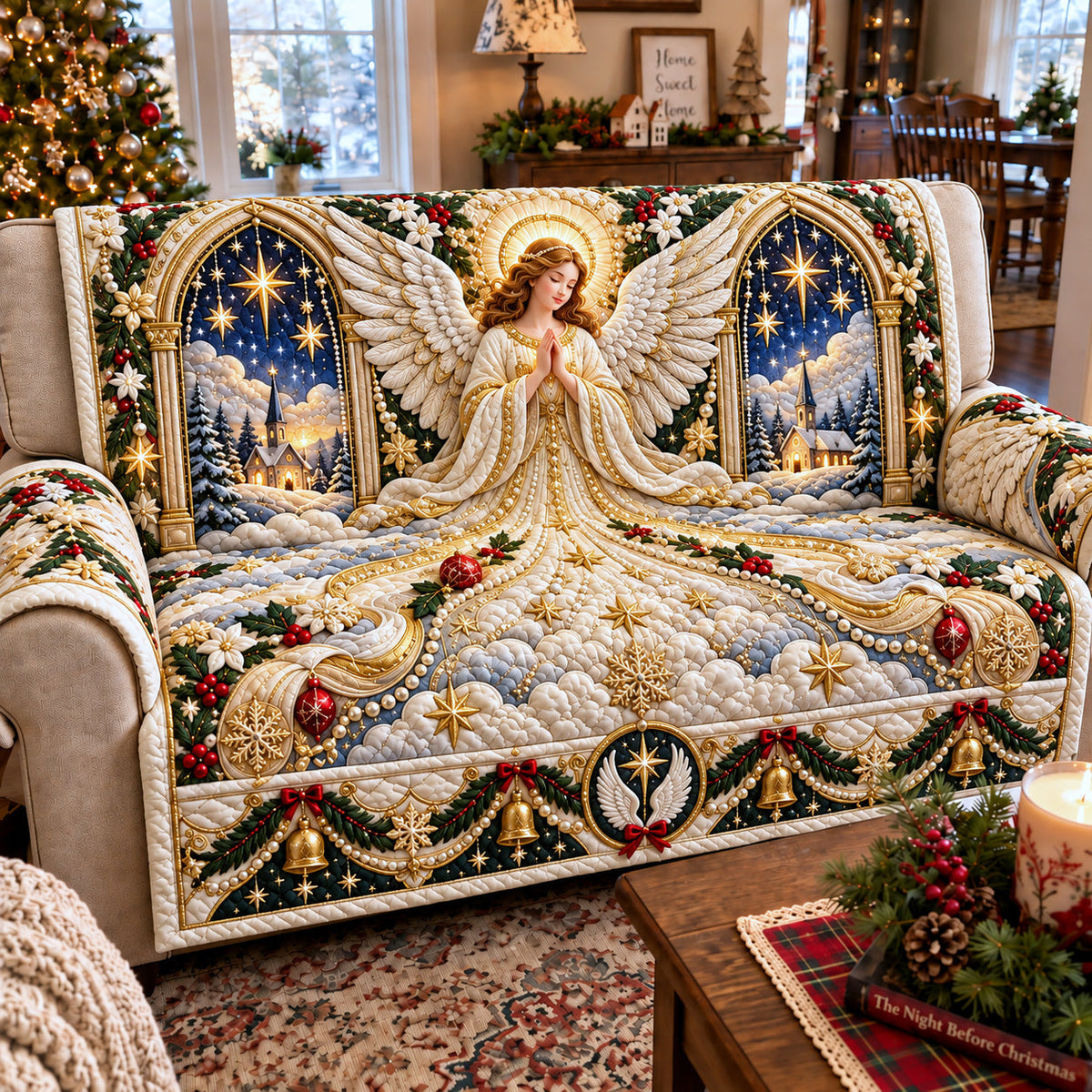 Gilded Golden Archangel Wings Quilted Sofa Cover