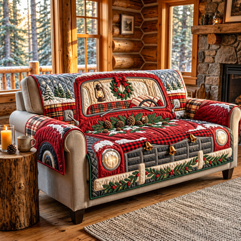 Homestead Red Pickup Tree Hauler Quilted Sofa Cover
