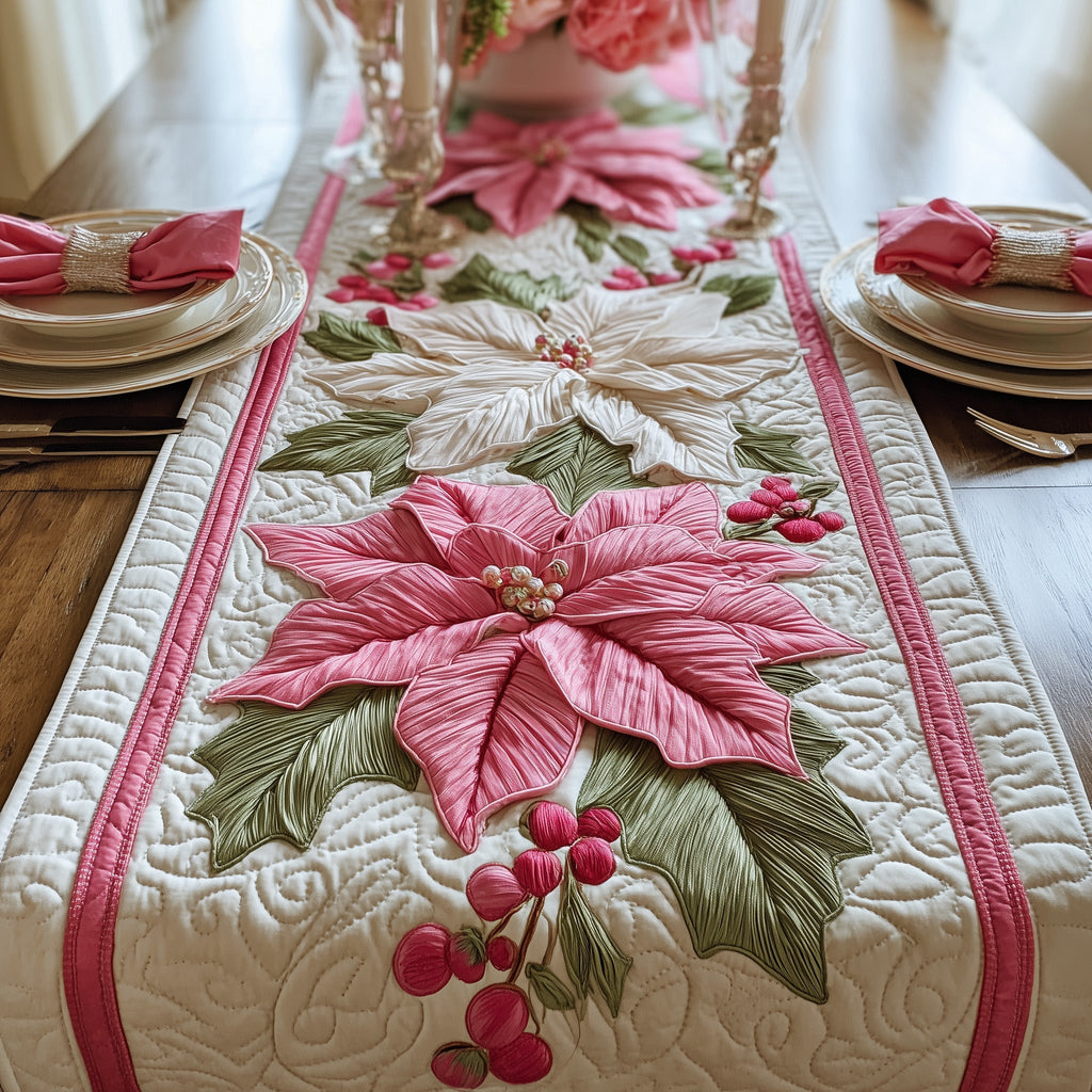 Poinsettia Elegance Quilted Table Runner