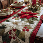 Crimson Poinsettia Elegance Quilted Table Runner