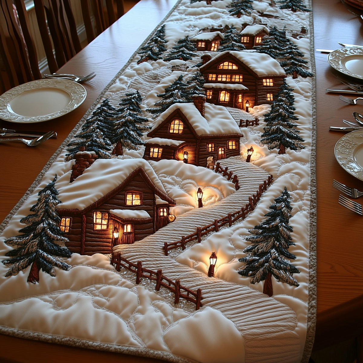 Winter Cabin Quilted Table Runner