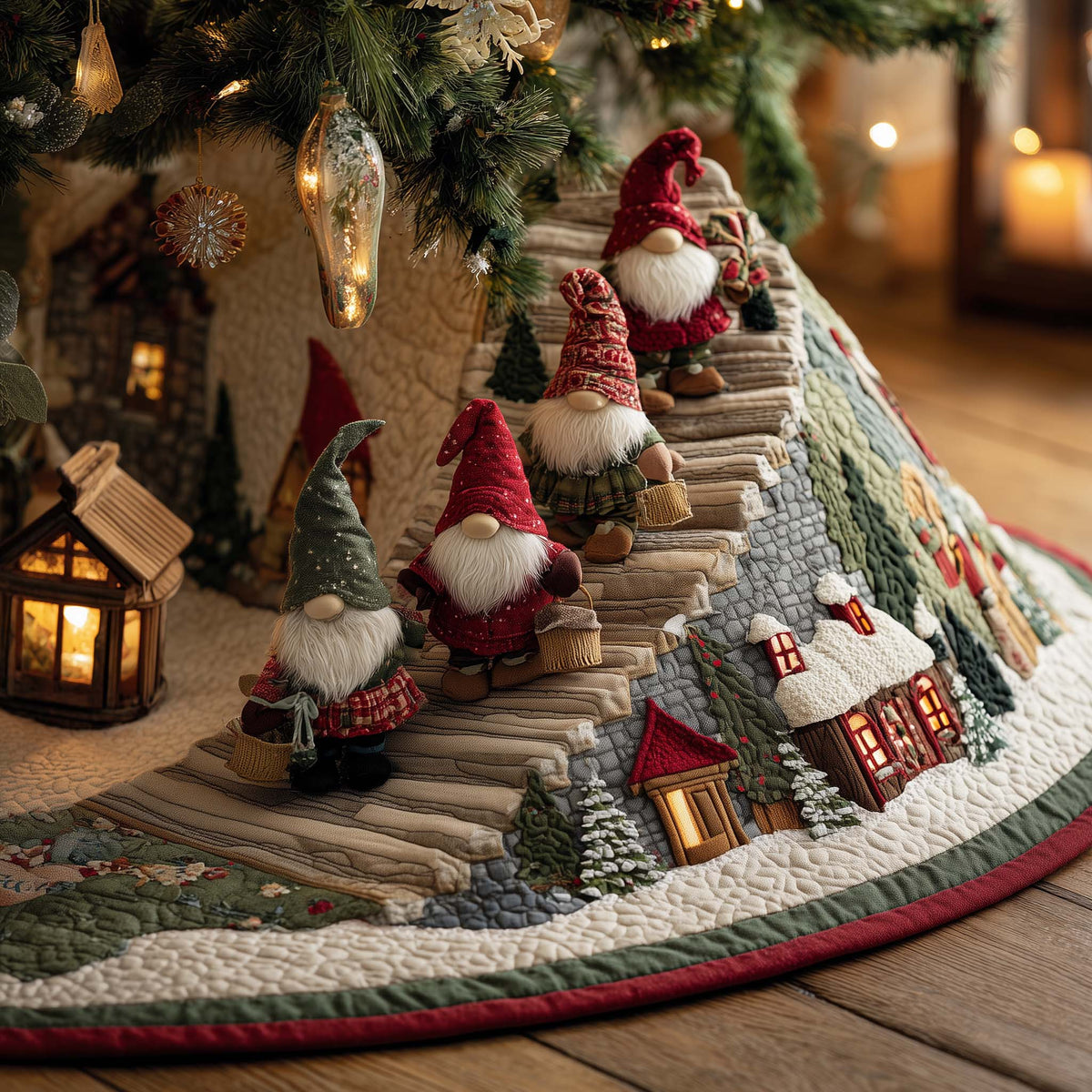Snowy Gnome Festive Quilted Tree Skirt