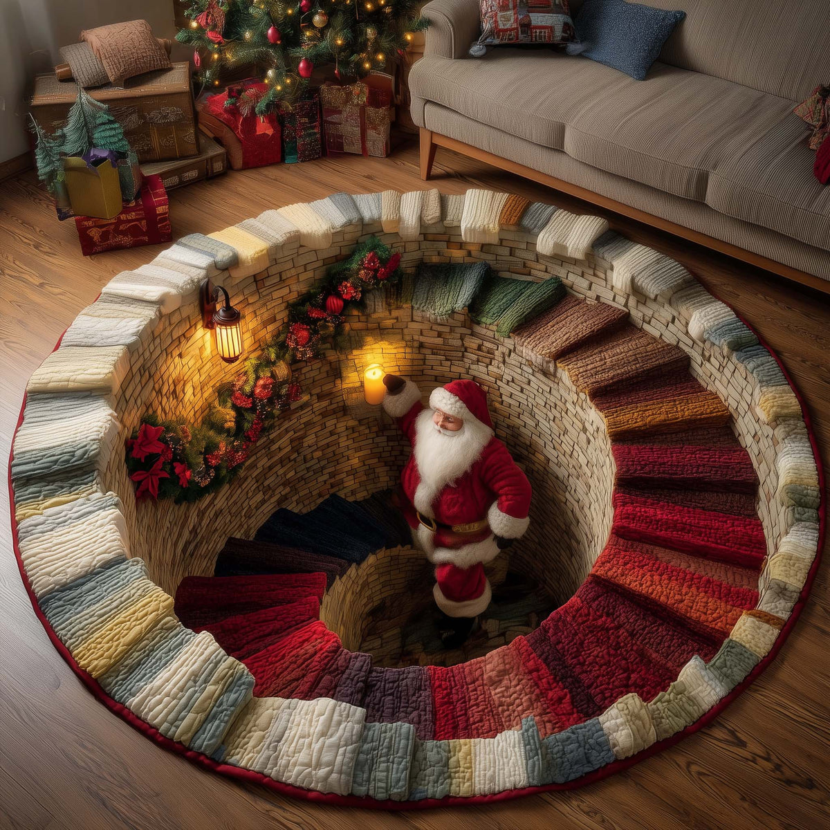Red Robed Claus Quilted Round Mat