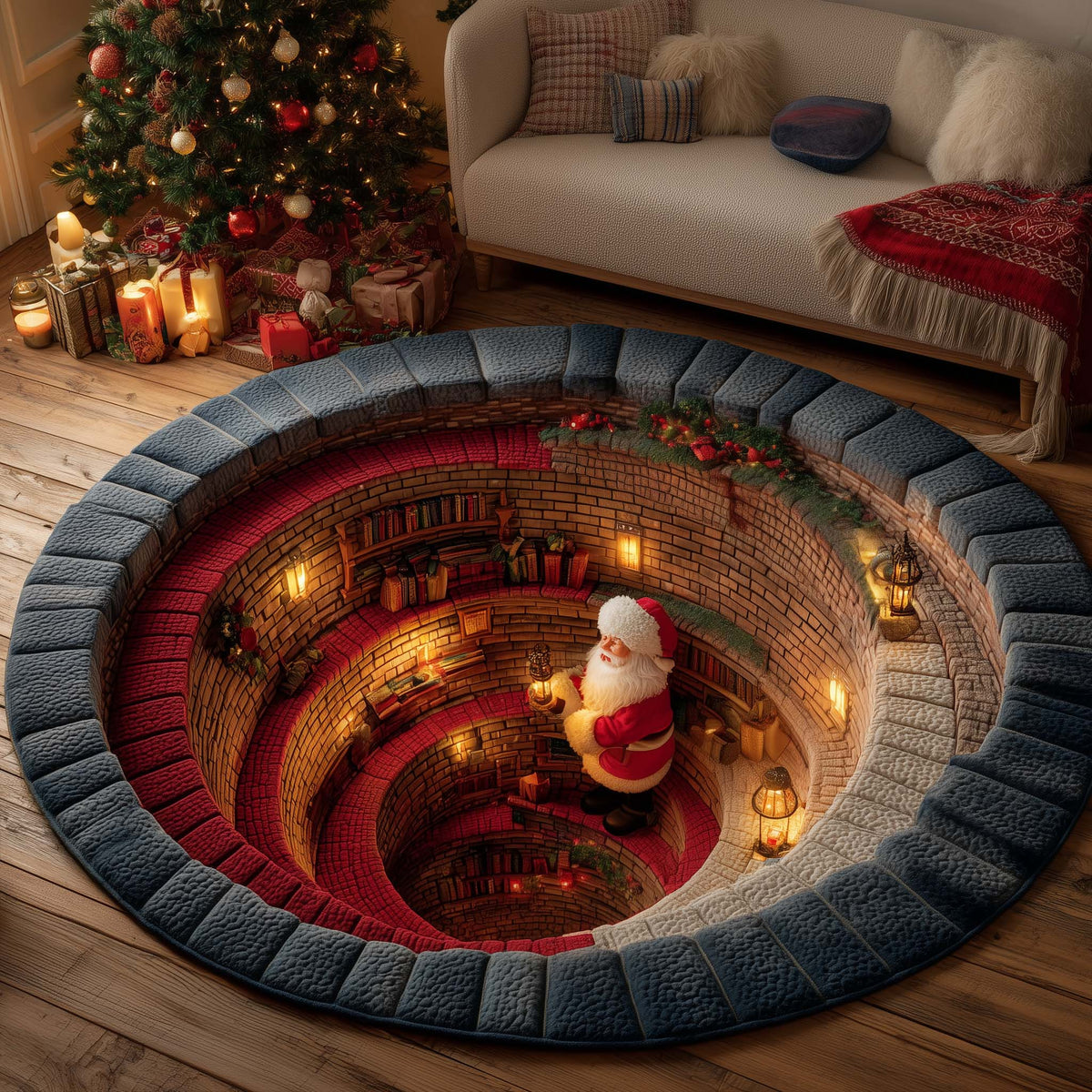 Jolly Santa Quilted Round Mat