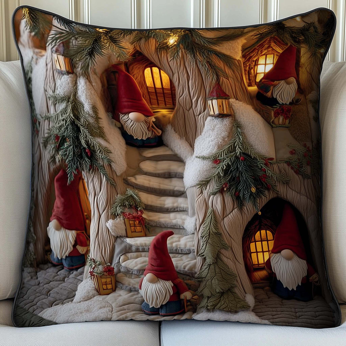 Snowy Gnome Quilted Pillow Case