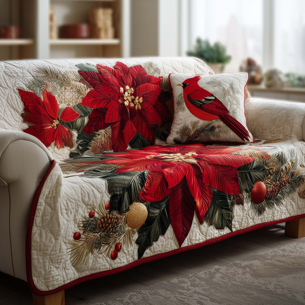 Poinsettia Quilted Sofa Cover