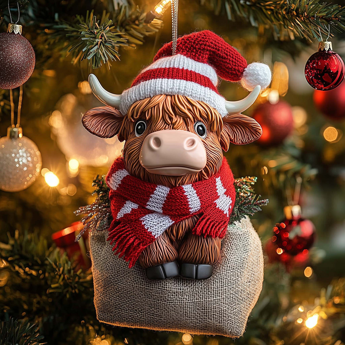 Cozy Buffalo Highland Cow Christmas Mica Ornament