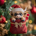 Festive Wreath Highland Cow Christmas Mica Ornament