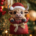 Festive Holiday Highland Cow Christmas Mica Ornament