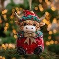 Cozy Holiday Highland Cow Christmas Mica Ornament
