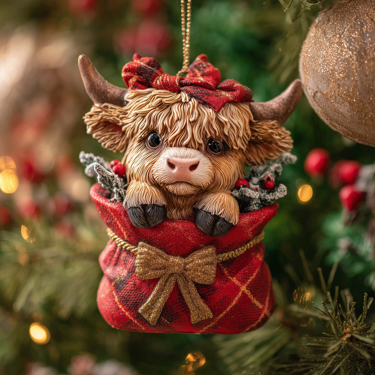 Winter Scarf Highland Cow Christmas Mica Ornament