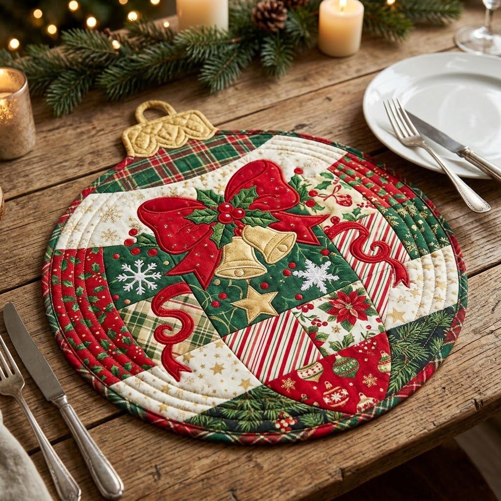Merry Christmas Custom Shape Quilted Placemat