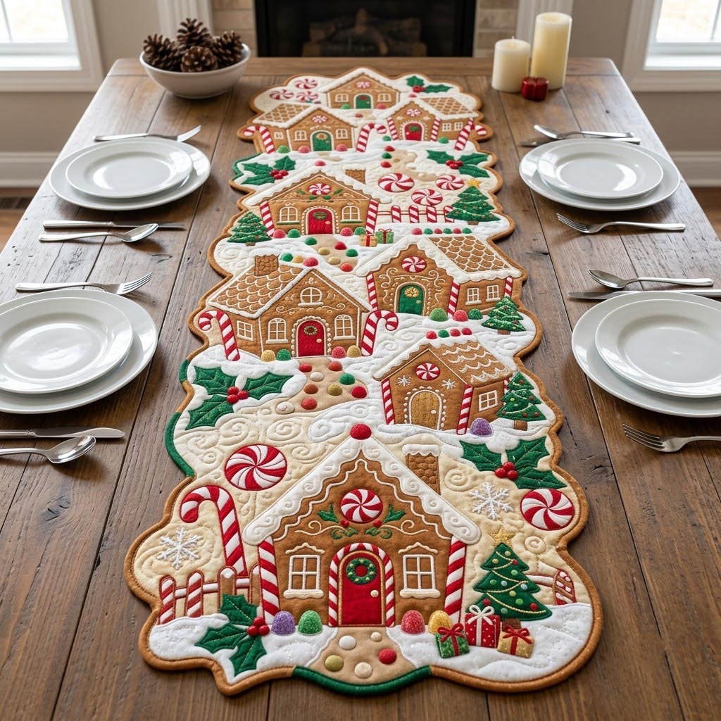 Merry Christmas Custom Shape Quilted Table Runner