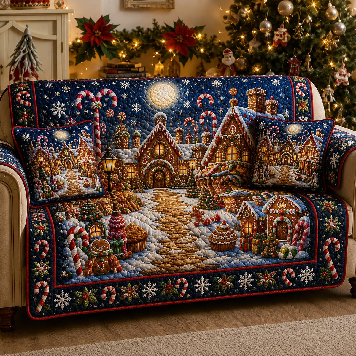 Winter Village Quilted Sofa Cover