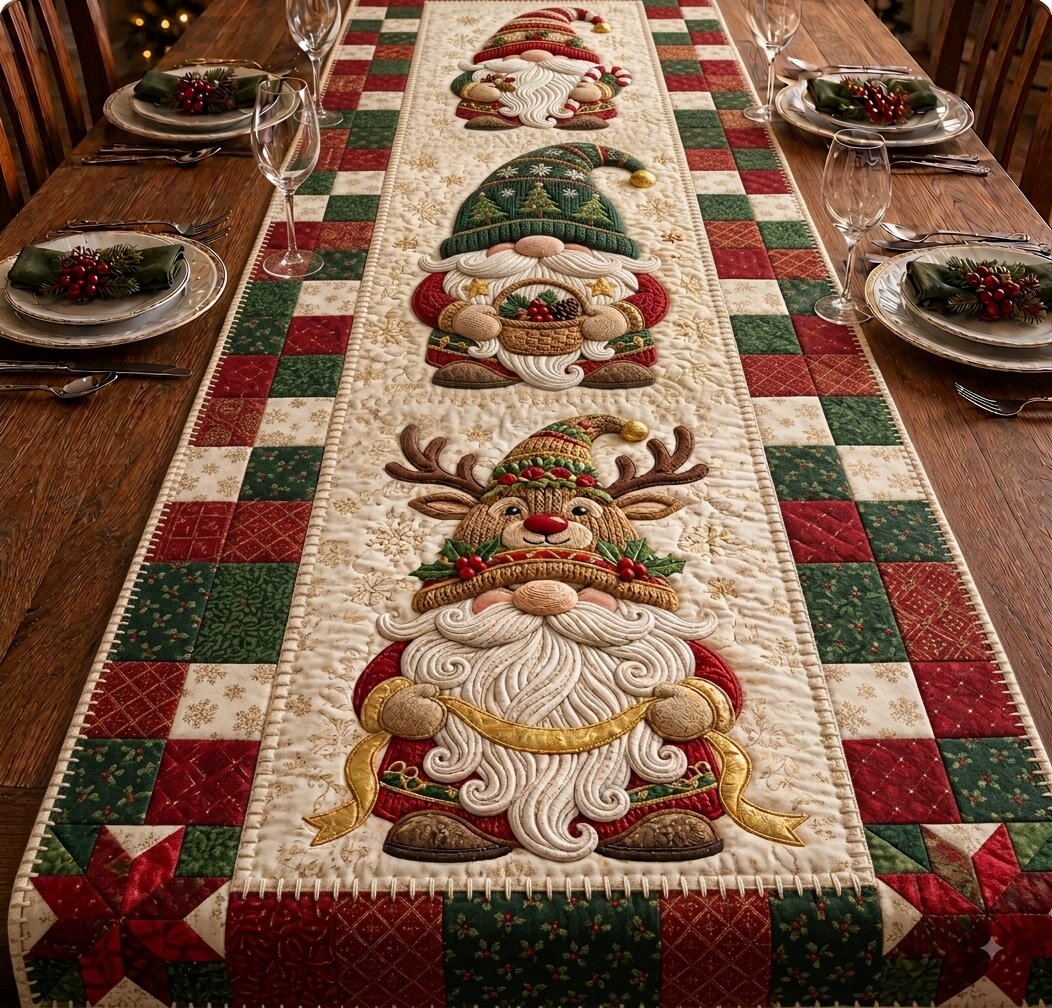 Gnome Wishes Quilted Table Runner
