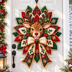 Christmas Spirit Reindeer Custom Shape Quilted Door Hanger