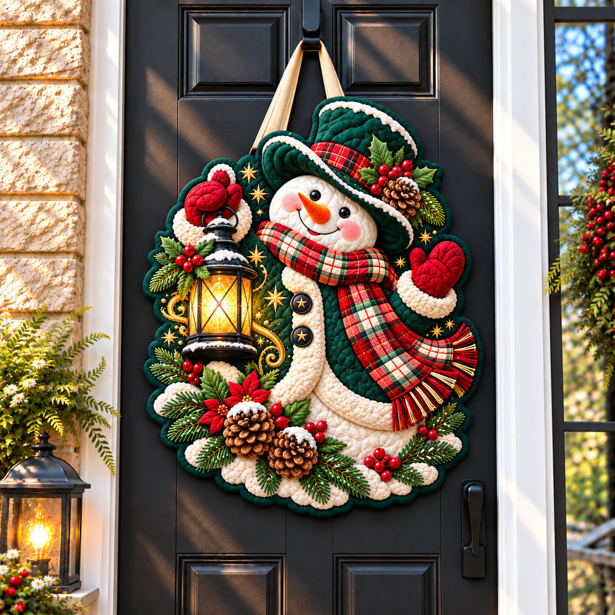 Snowman Wonder Winter Custom Shape Quilted Door Hanger