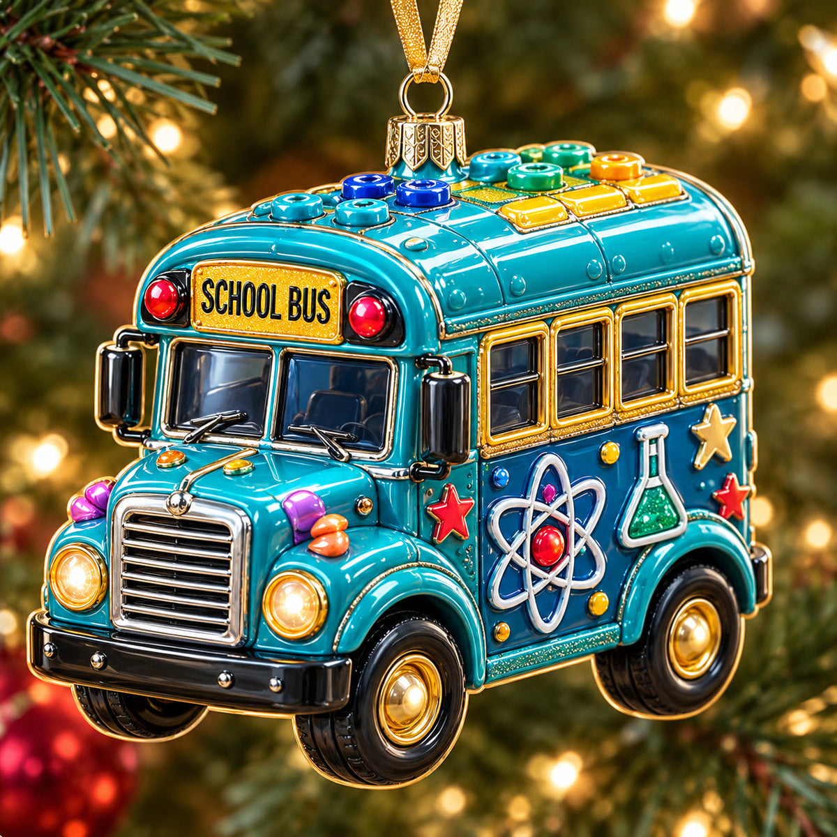 Merry School Bus Christmas Mica Ornament
