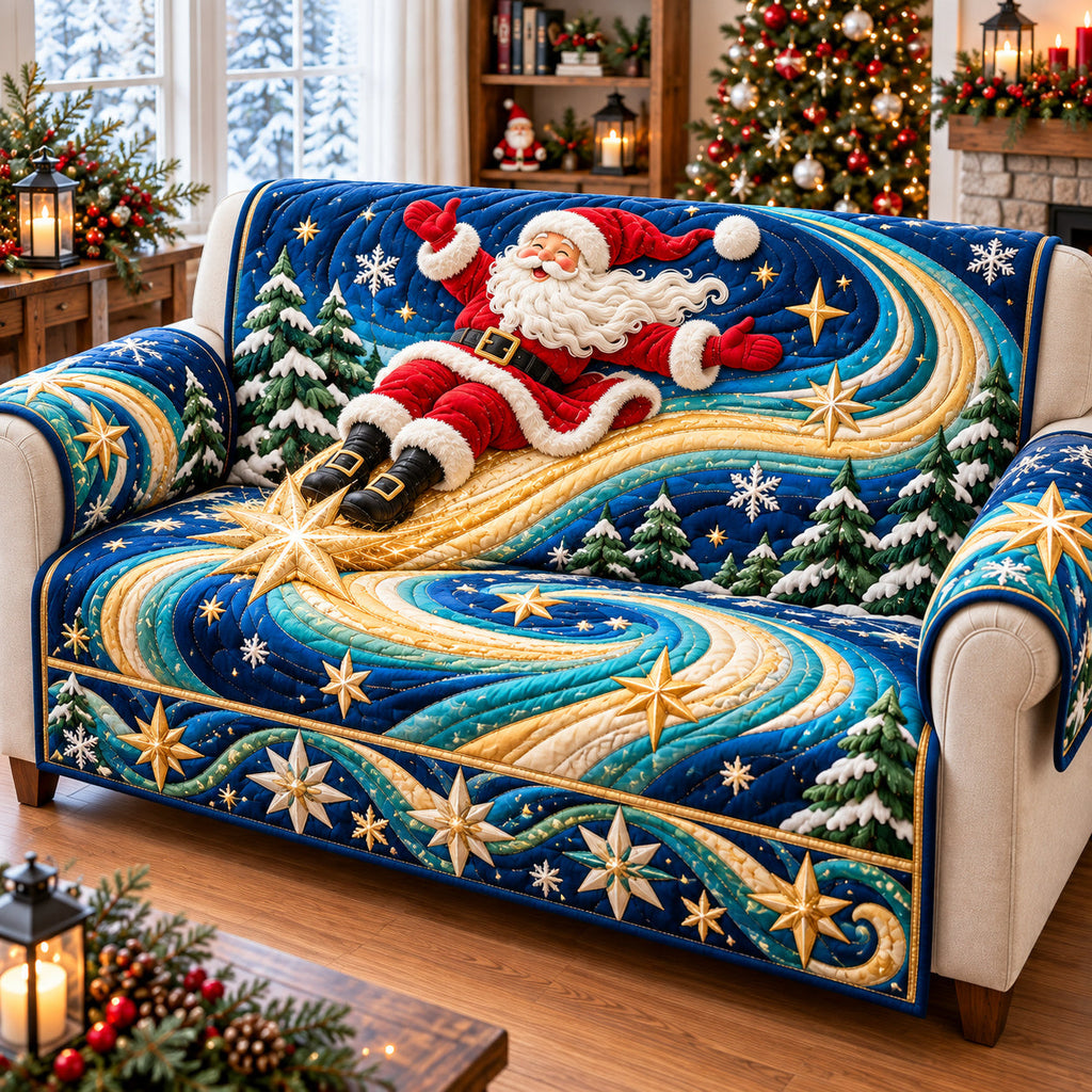 Santa Claus Magical Winter Wonderland Quilted Sofa Cover