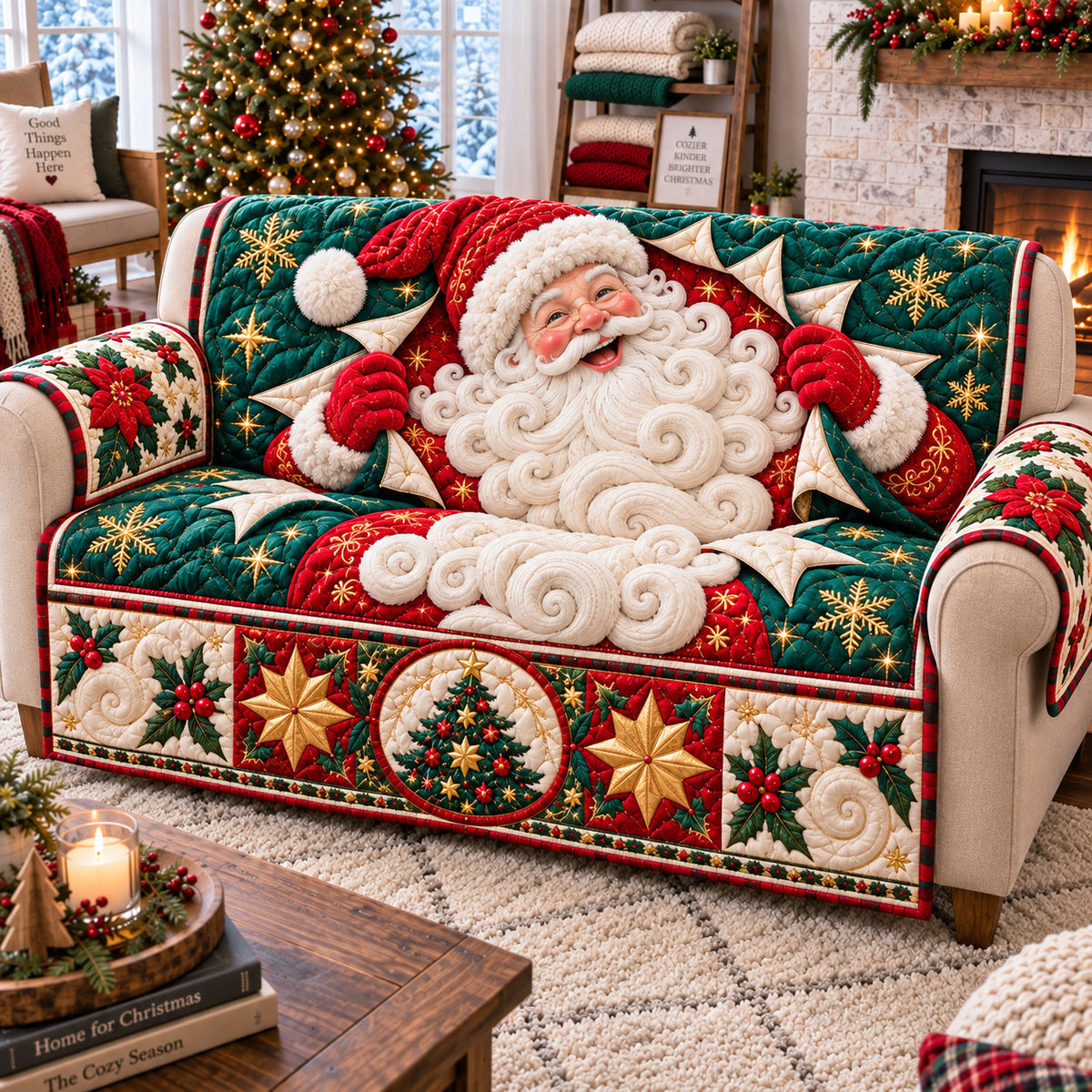 Santa Claus Starlit Eve Celebration Quilted Sofa Cover