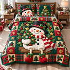 Glistening Ice Snowman Lantern Quilted Bedding Set
