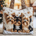 Joyful Festive Yorkies Quilted Tote Bag