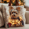 Charming Festive Yorkies Quilted Tote Bag