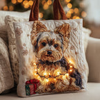 Charming Festive Yorkies Quilted Tote Bag