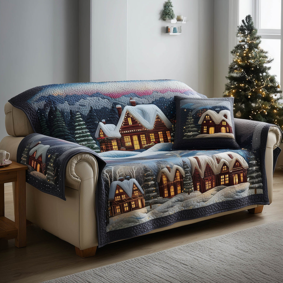Christmas Village Quilted Sofa Cover