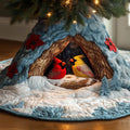 Crimson Avian Snowbranch Quilted Tree Skirt