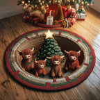Highland Cattle Yule Wreath Quilted Round Mat