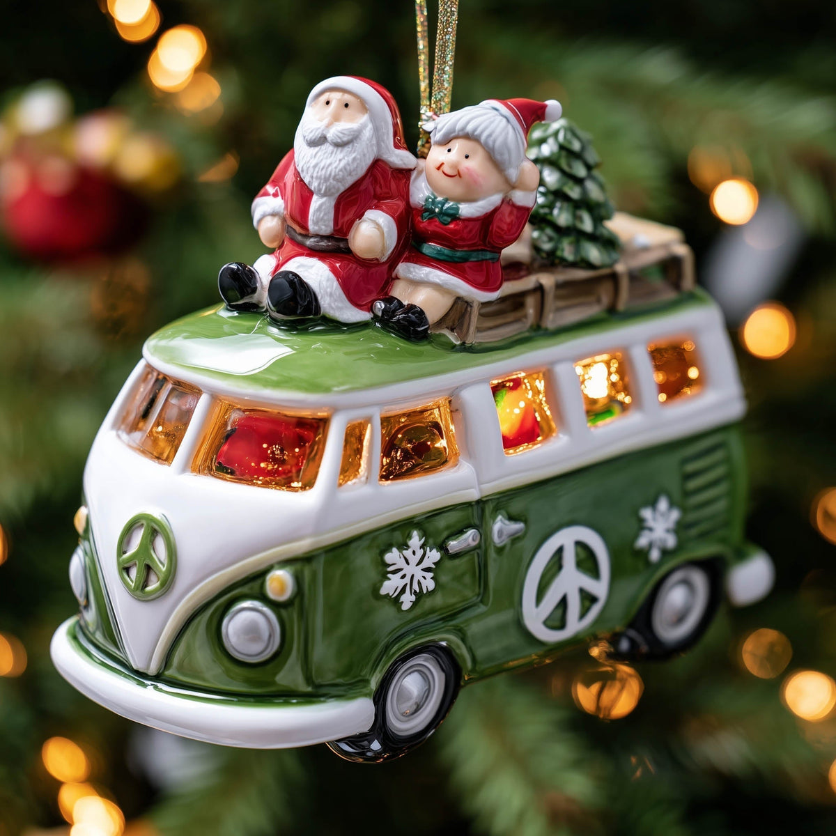 Bohemian Surf Bus Holiday Mica Ornament