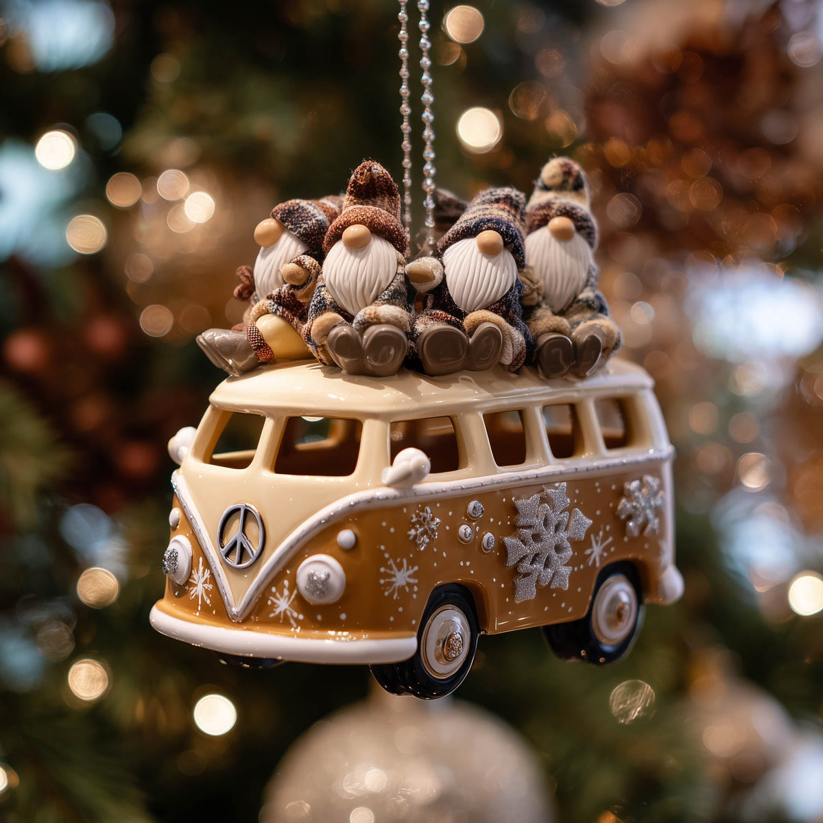 Retro Peace Camper Wreath Mica Ornament