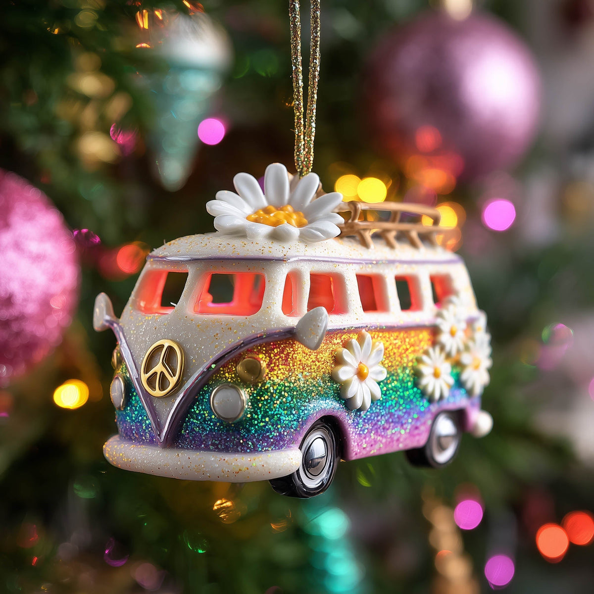 Groovy Holiday Wagon Garland Mica Ornament