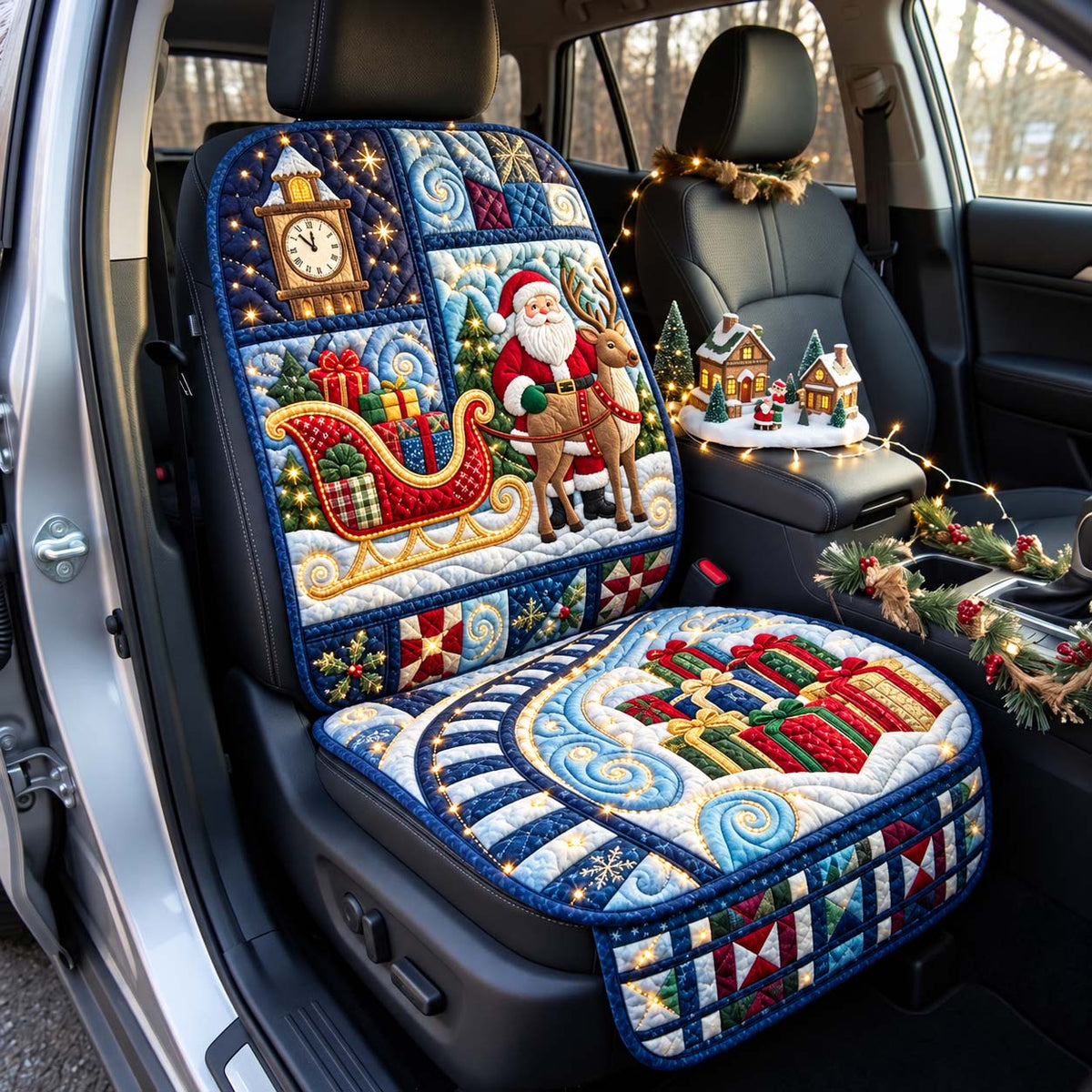 Christmas Eve Flying Sleigh Journey Quilted Car Seat Protector