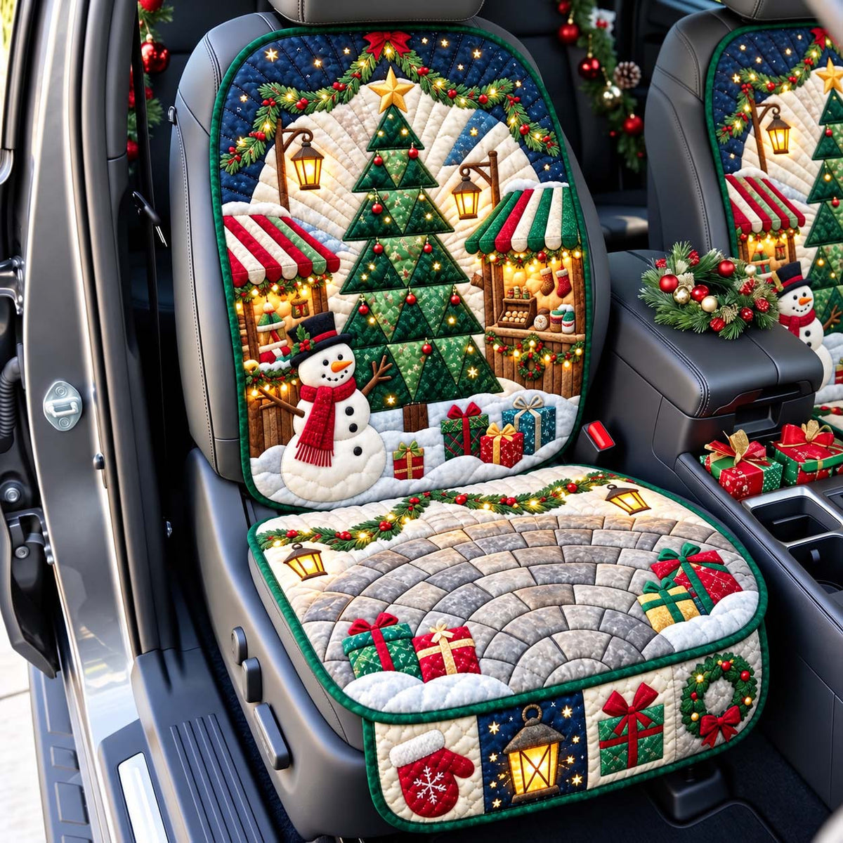 Noel Market Carousel Snowman Quilted Car Seat Protector
