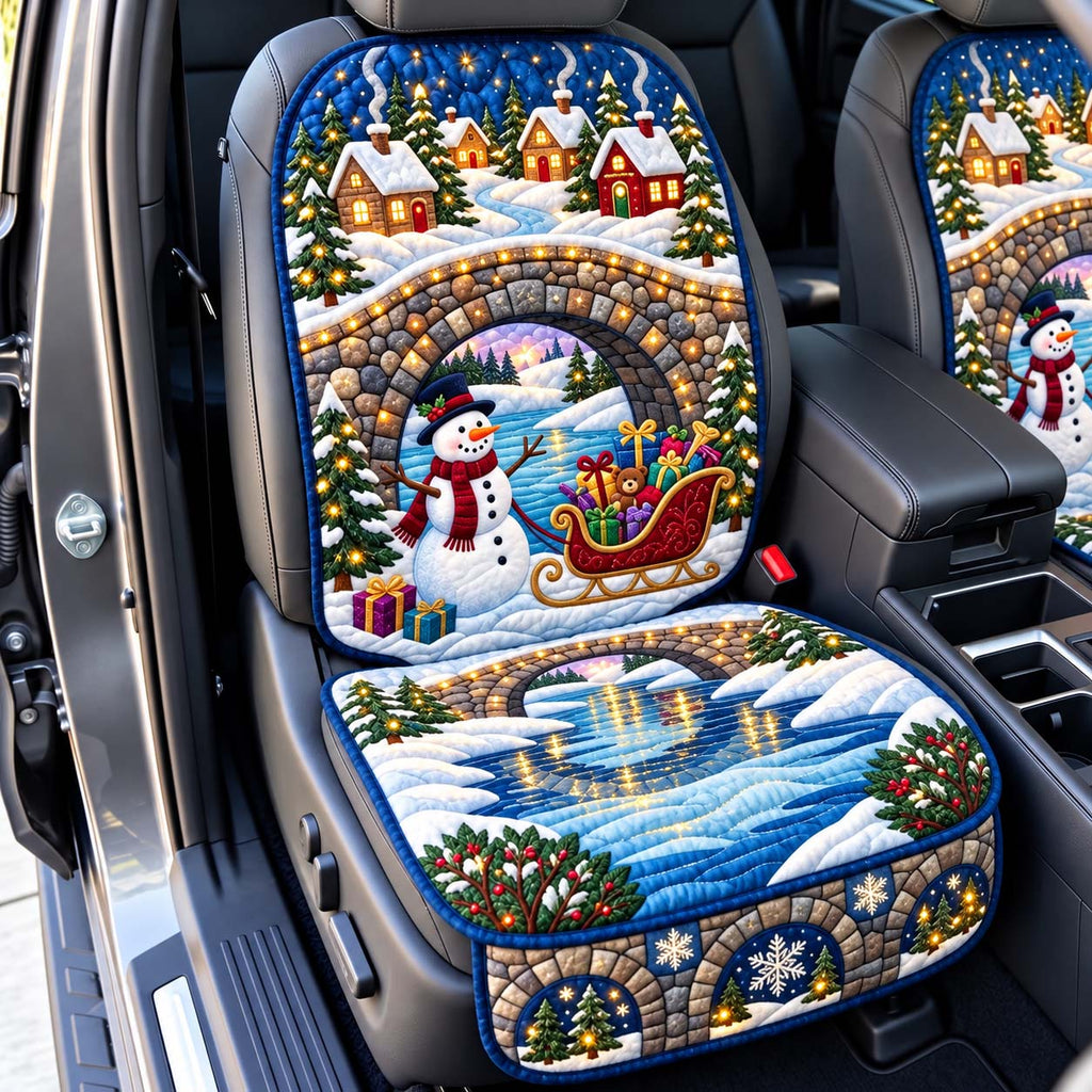 Arched Stone Bridge Winter Sleigh Quilted Car Seat Protector