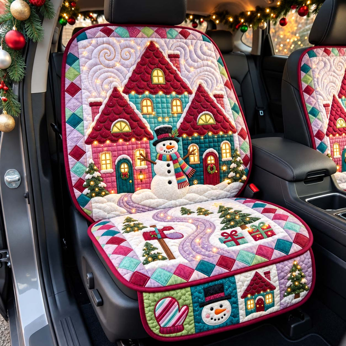 Candyland Gingerbread Snowman House Quilted Car Seat Protector