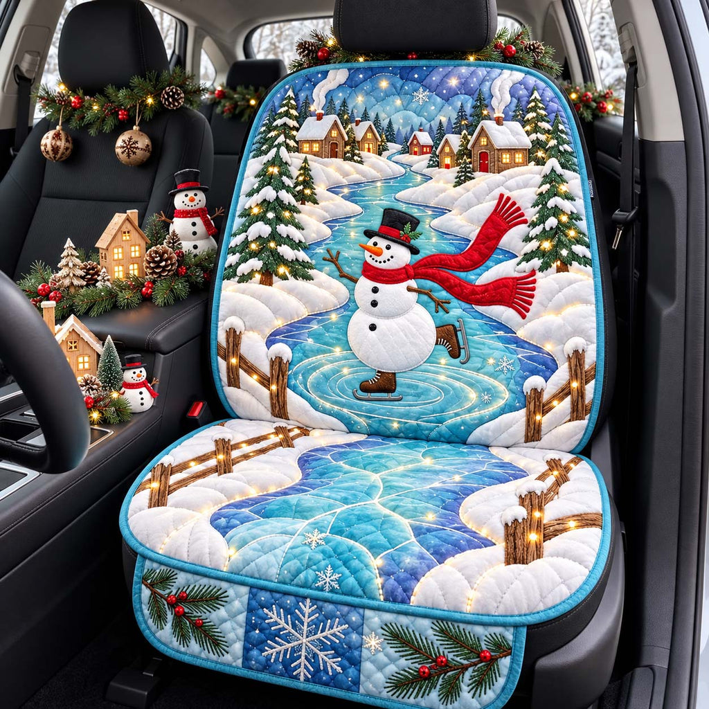 Frozen Pond Skating Snowman Quilted Car Seat Protector