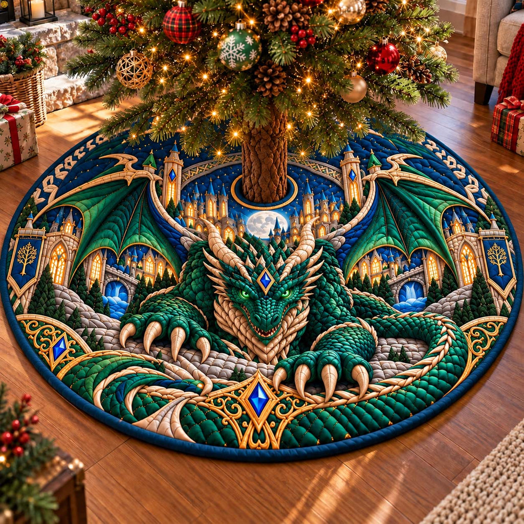 Mystic Jade Dragon Realm Quilted Tree Skirt