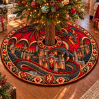 Scarlet Fire Dragon Citadel Quilted Tree Skirt