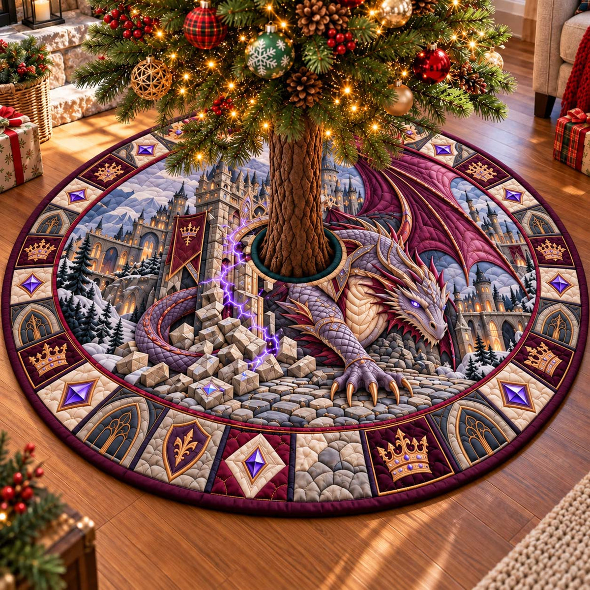 Amethyst Crystal Dragon Sanctuary Quilted Tree Skirt